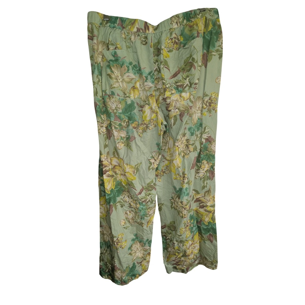 TALBOTS Botanical Floral Linen Blend Wide Leg Pants Womens L Sage Green Tropical